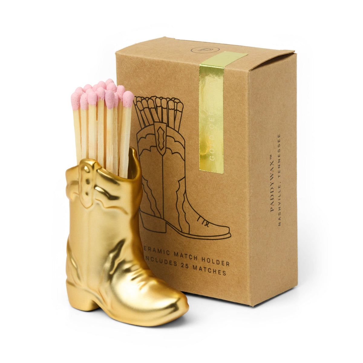 Nashville Ceramic Boot Match Holder (25 Pcs) - Gold