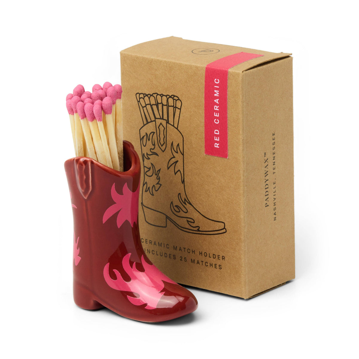 Nashville Ceramic Boot Match Holder (25 Pcs) - Red & Pink