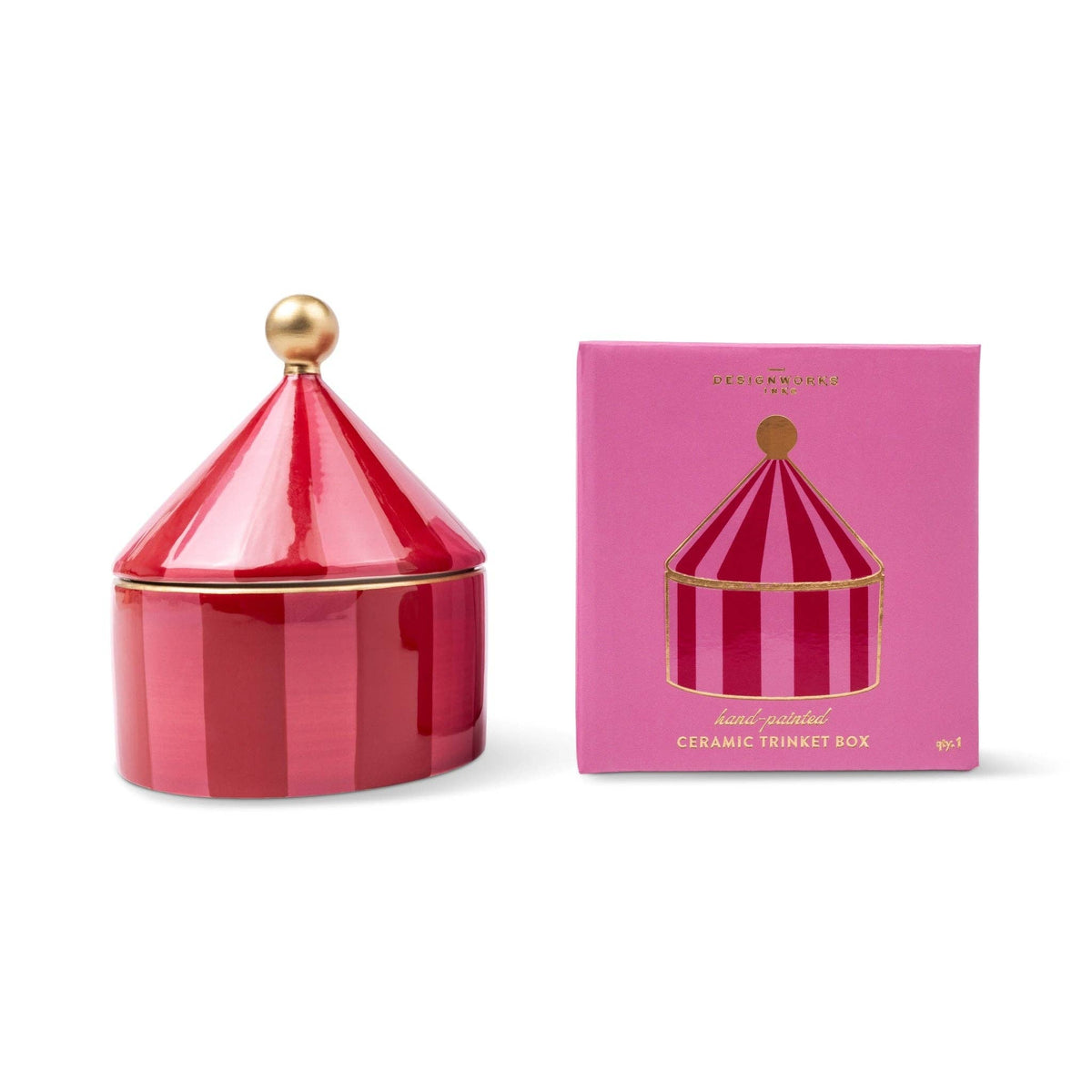 Ceramic Trinket Box - Pink + Red Stripe