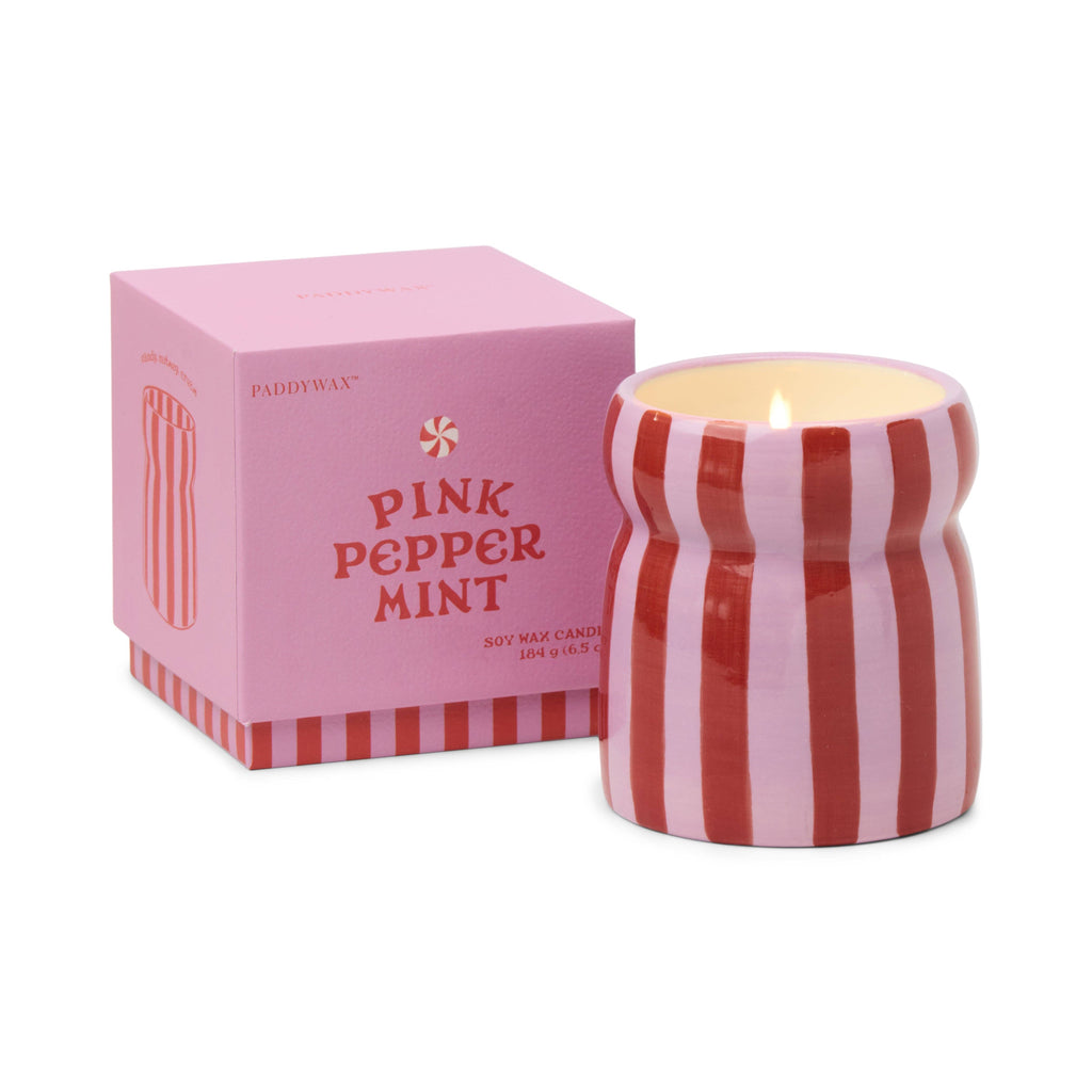 Cabana 6.5oz/184g Red/Pink Striped Ceramic Candle - Pink Peppermint