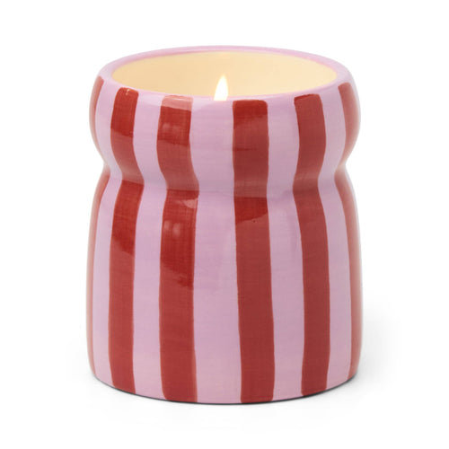 Cabana 6.5oz/184g Red/Pink Striped Ceramic Candle - Pink Peppermint